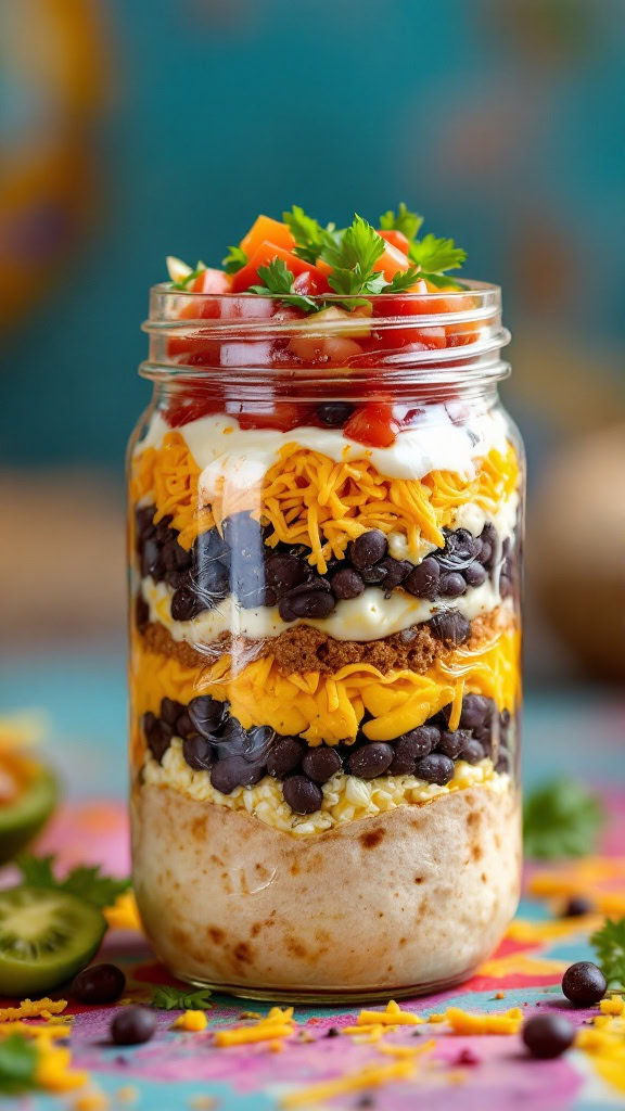 Craving something hearty? This Breakfast Burrito Jar has all your favorites: eggs, beans, cheese, and salsa. 🌯🌶️ #BreakfastToGo #EasyMeals #MealPrepIdeas