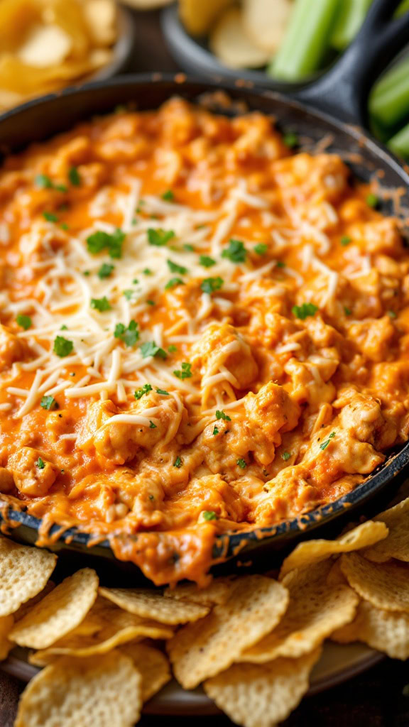 Buffalo chicken dip is a crowd-pleaser that’s perfect for any gathering. It’s creamy, spicy, and pairs well with chips or veggies for dipping. 