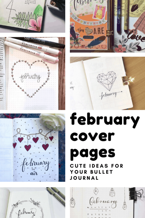 So many cute bullet journal cover pages here for February - from hearts to flamingos!