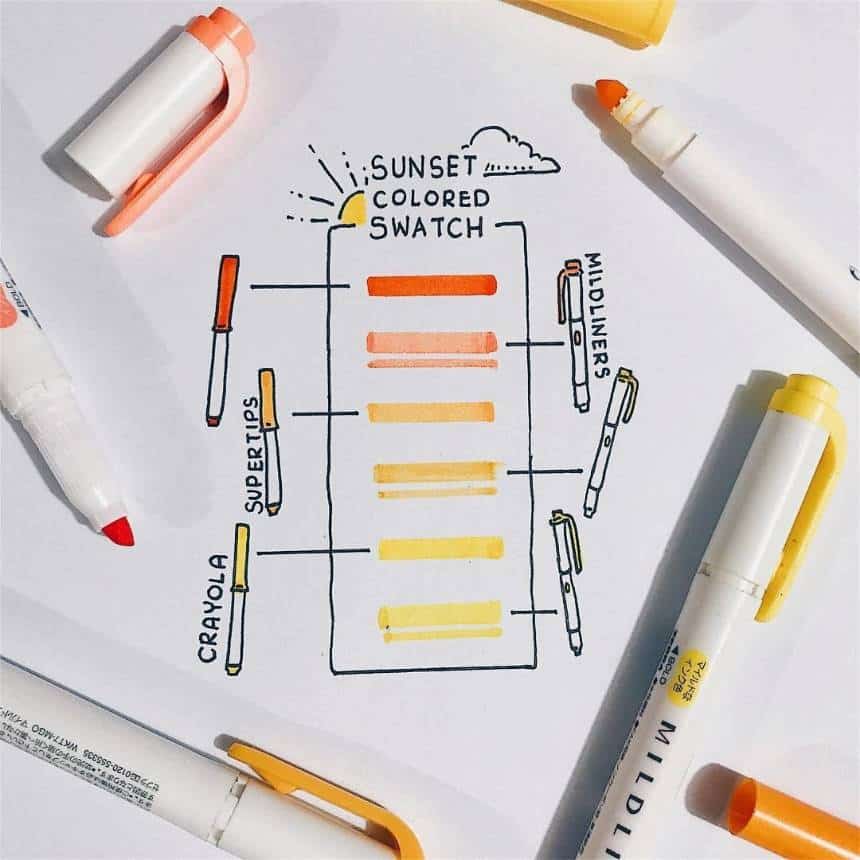 Bullet Journal sunset coloured swatch