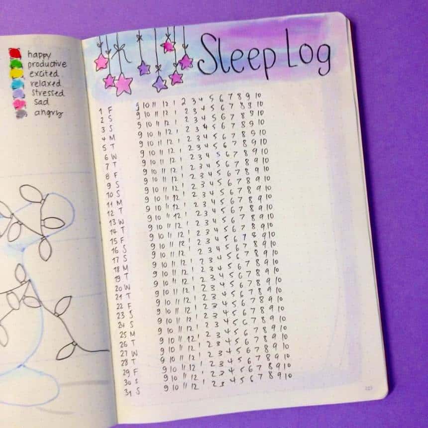 Bullet Journal  sleep tracking spread