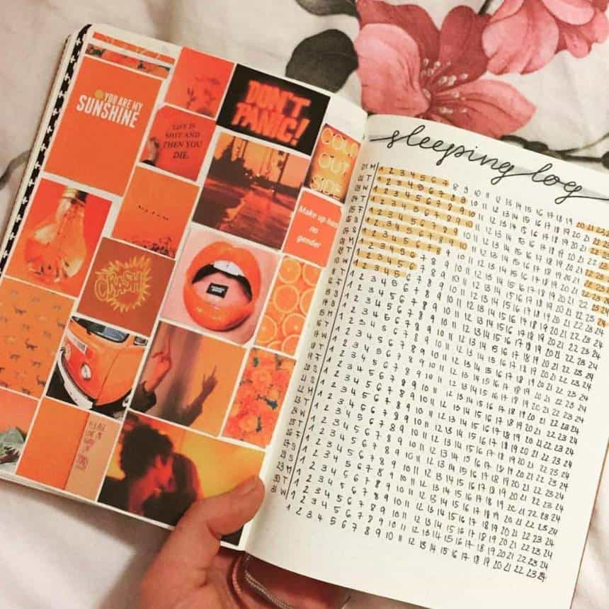 Bullet Journal sleep tracker orange theme