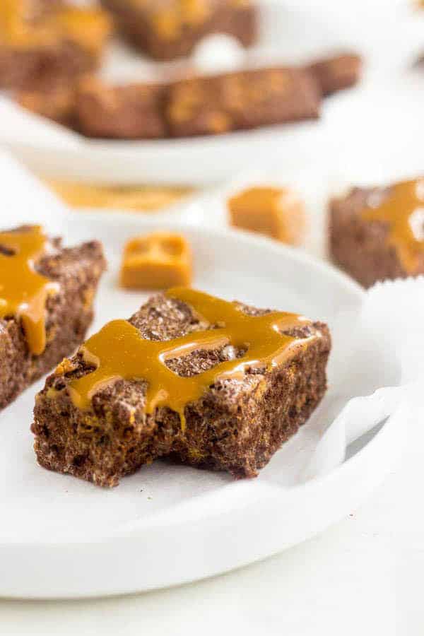 Marshmallow Treats with Brownie Brittle and Caramel