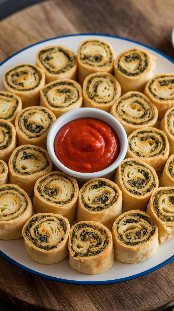 These cheesy spinach and artichoke pinwheels are a fun and tasty treat for your bake sale. Rolled up with creamy cheese and fresh spinach, they are perfect for dipping in marinara sauce. Everyone will love these delicious bites, making them a hit at any fundraiser!