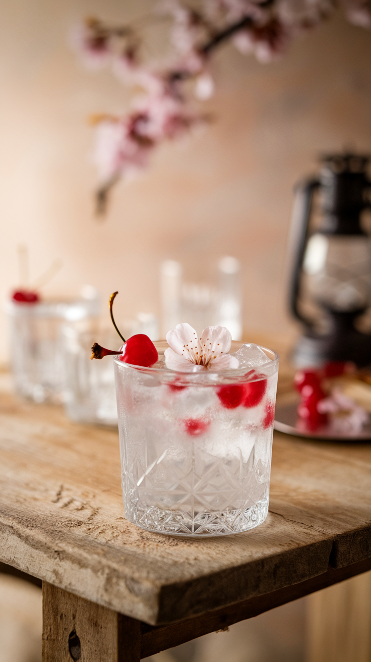 The Cherry Blossom Vodka Tonic is a refreshing twist on the classic vodka tonic, perfect for a romantic evening or a casual get-together. With its delicate floral notes and a hint of sweetness, this cocktail captures the essence of springtime cherry blossoms, making it a lovely choice for Valentine's Day.