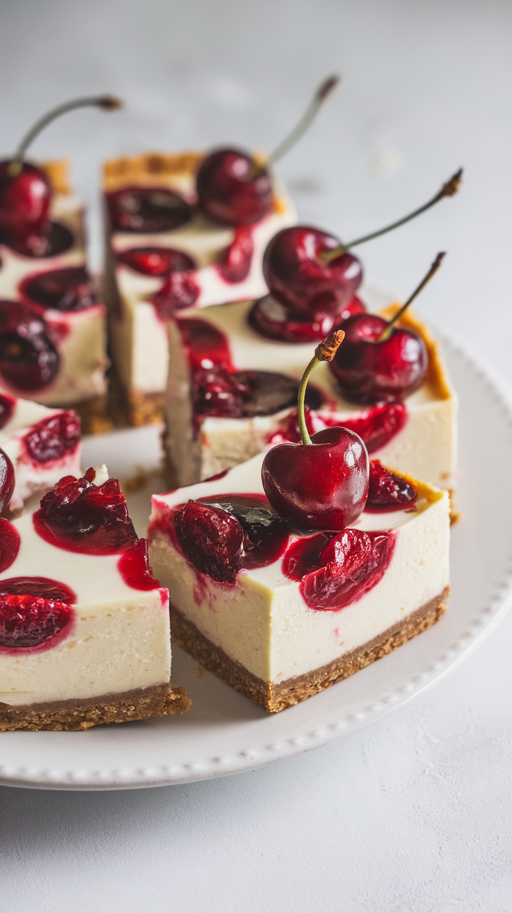 Cherry cheesecake bars are a fun twist on a classic dessert. The creamy filling pairs perfectly with the tart cherry topping, making each bite a delightful treat. They're easy to slice and share, perfect for any gathering!