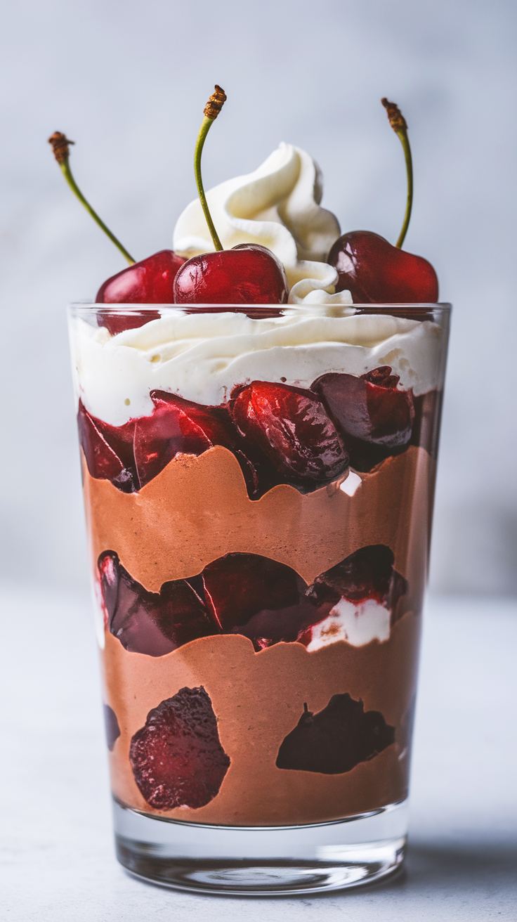 This Cherry Chocolate Parfait is a delightful treat that layers rich chocolate mousse with fresh cherries and whipped cream. Each spoonful offers a perfect blend of sweetness and tartness, making it an irresistible dessert.