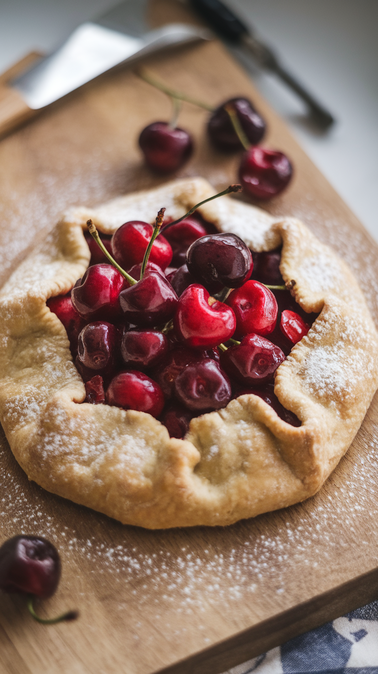 A cherry galette is a delicious and rustic dessert that celebrates the sweet, juicy taste of fresh cherries. With its flaky crust and simple filling, it’s perfect for any occasion, from casual get-togethers to special celebrations. Enjoy this delightful treat warm with a scoop of vanilla ice cream for an extra indulgent experience!