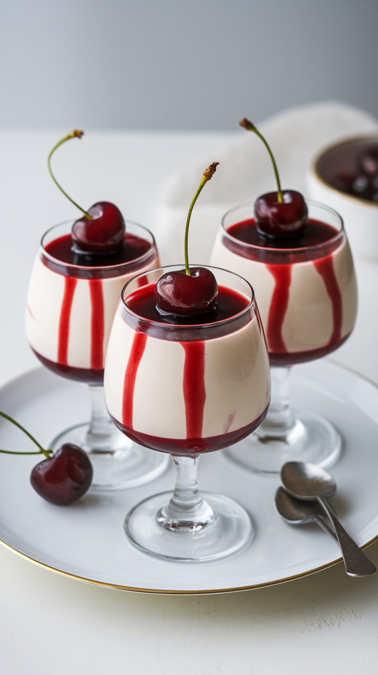 Cherry panna cotta is a creamy dessert that’s perfect for any occasion. The smooth texture pairs wonderfully with the tart cherry sauce on top. It's easy to make and looks stunning on your table!