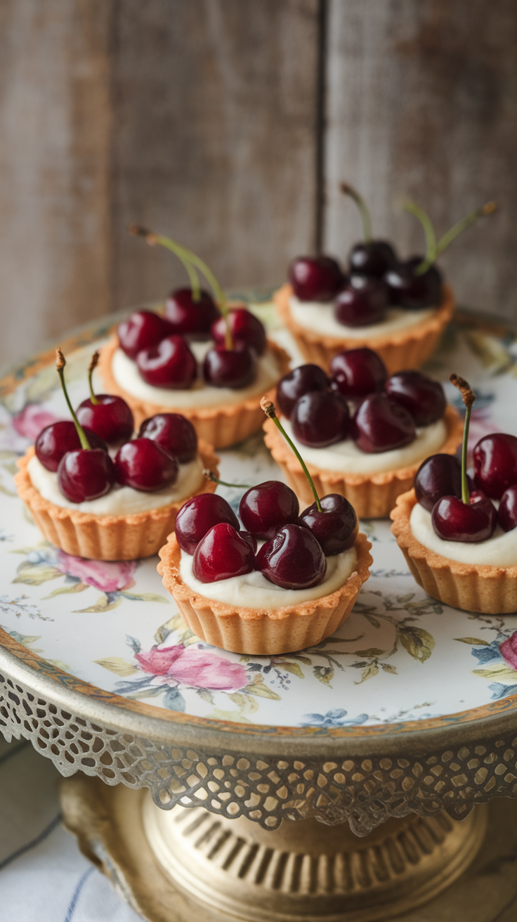 Cherry tartlets are a sweet treat that’s hard to resist. Each little tart is filled with creamy goodness and topped with fresh cherries, making them a delightful dessert. Perfect for any gathering, they bring a pop of color and flavor to your table!