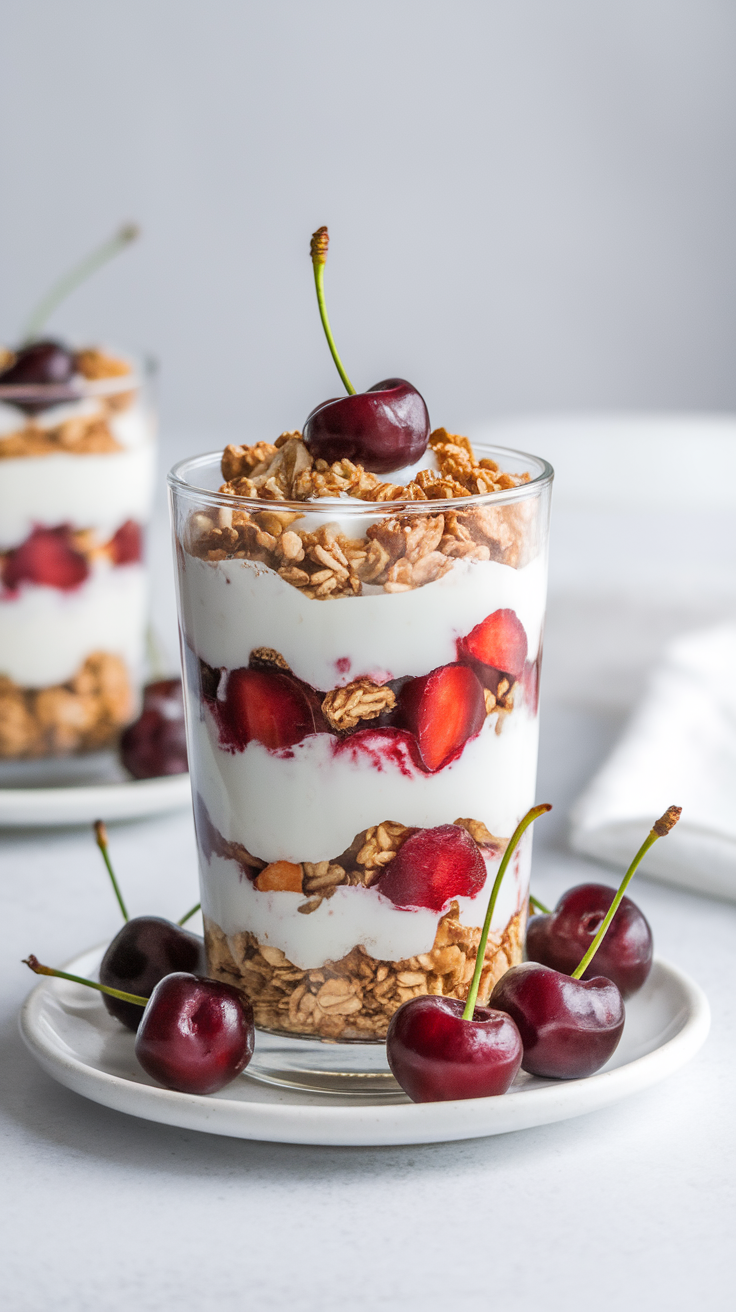 Cherry yogurt parfaits are a fun and tasty treat that anyone can whip up. Layer your favorite yogurt with fresh cherries and crunchy granola for a delightful snack or dessert. It's a simple way to enjoy the flavors of summer in every bite!