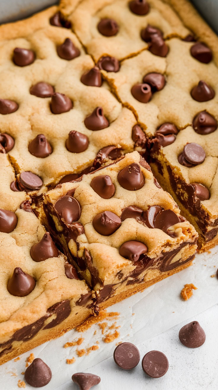 Chewy chocolate chip cookie bars are a crowd-pleaser at any bake sale. They combine the classic flavors of chocolate chip cookies into an easy-to-share bar format. Soft, gooey, and packed with chocolate chips, these treats will disappear quickly!