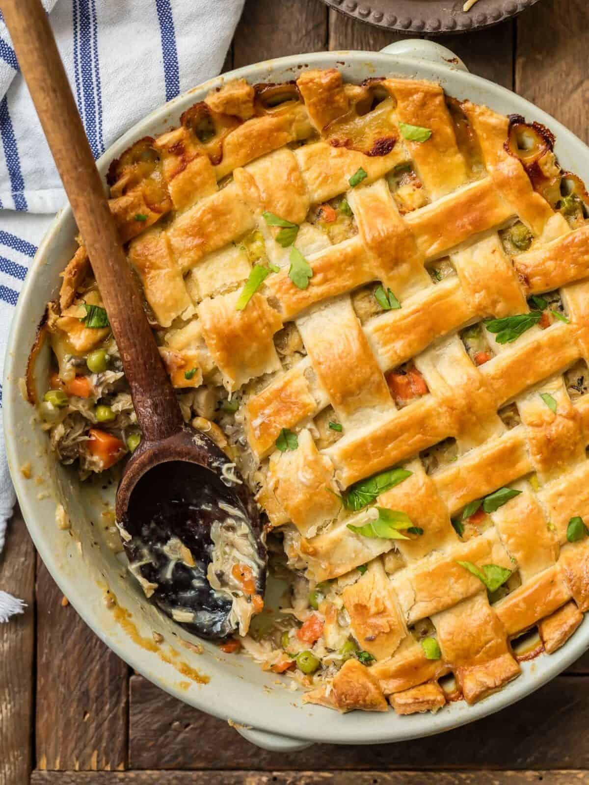 Chicken Pot Pie Casserole: A comforting twist on the classic, made with a biscuit topping for easy prep.