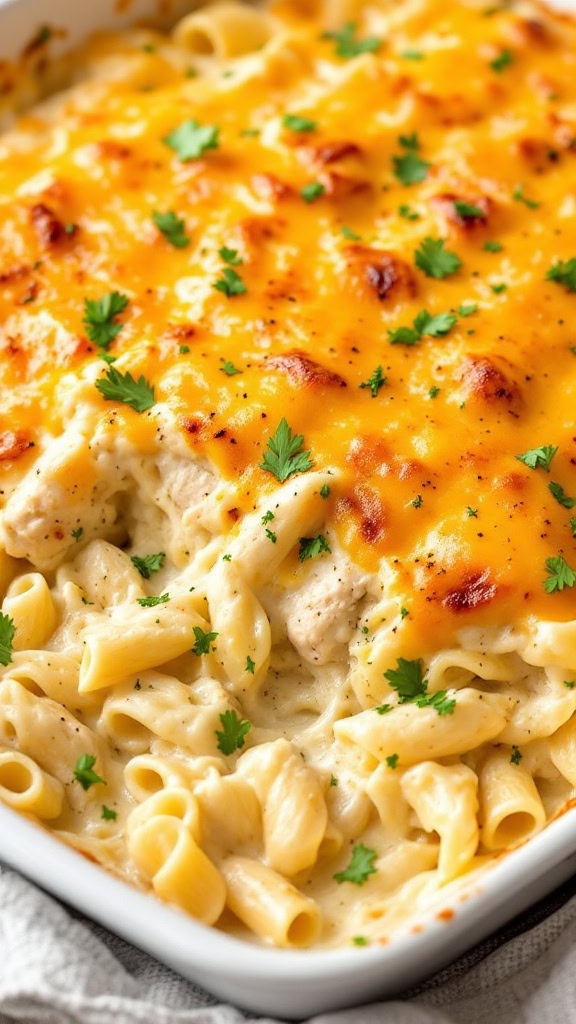 This Chicken Alfredo Bake is a comforting dish that everyone will love. With creamy sauce, tender chicken, and cheesy goodness, it's perfect for a cozy night in. 