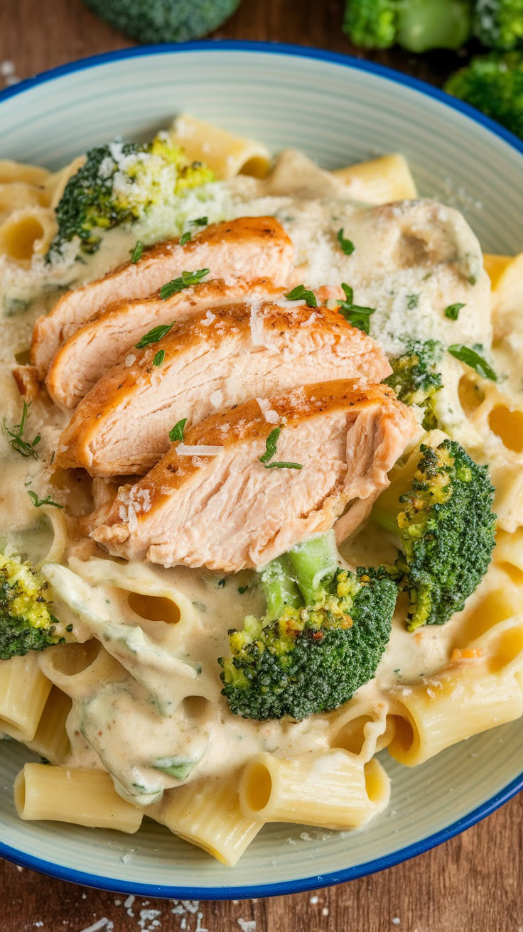 If you’re craving a creamy and comforting dish, Chicken Alfredo with Broccoli is a winner. Tender chicken and vibrant broccoli sit atop a bed of pasta, all coated in a rich Alfredo sauce. This recipe is easy to whip up and is perfect for any weeknight dinner.