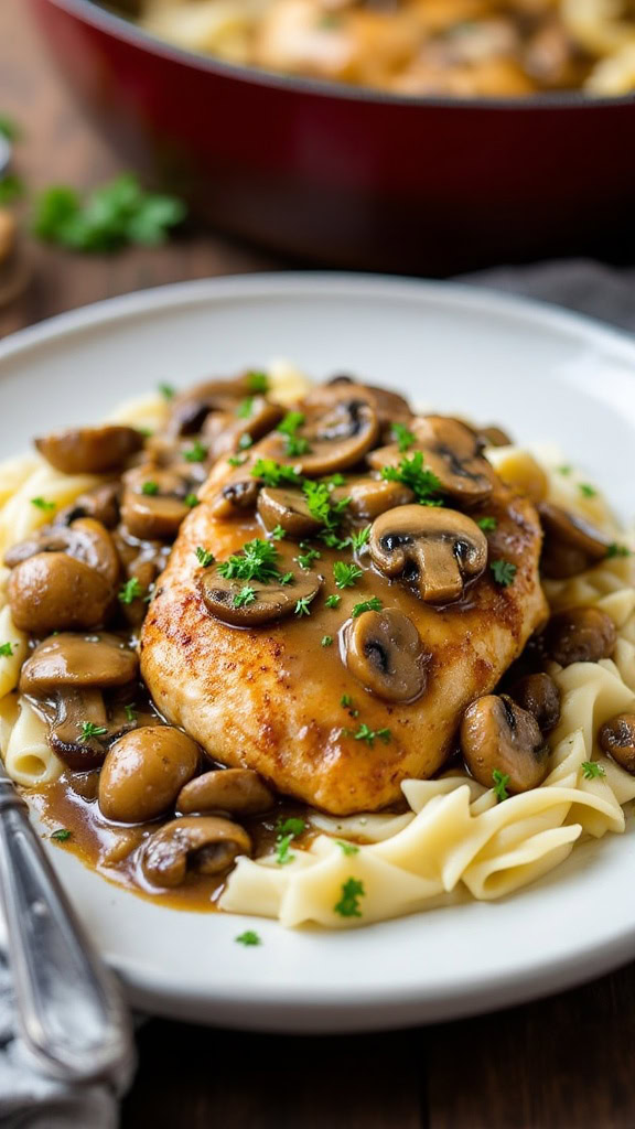 Chicken Marsala is a delicious dish that combines tender chicken with a rich mushroom sauce. It’s perfect over pasta for a cozy dinner at home. 