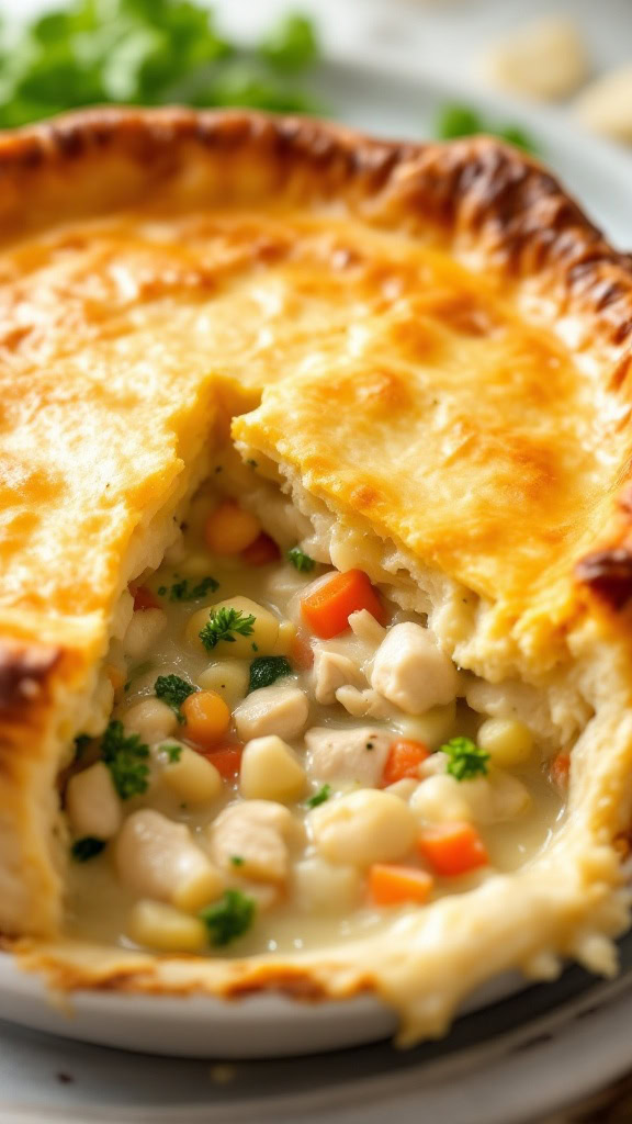 Chicken pot pie is a cozy dish that warms the heart. The creamy filling, packed with chicken and veggies, is a comfort food classic. 