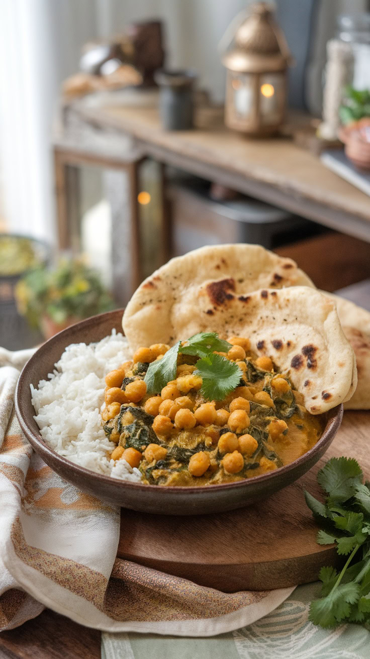 Chickpea and spinach curry is a perfect weeknight meal that's quick and satisfying. Packed with protein and flavor, it comes together in one pot, making cleanup a breeze. Serve it over rice or with naan for a cozy dinner option.