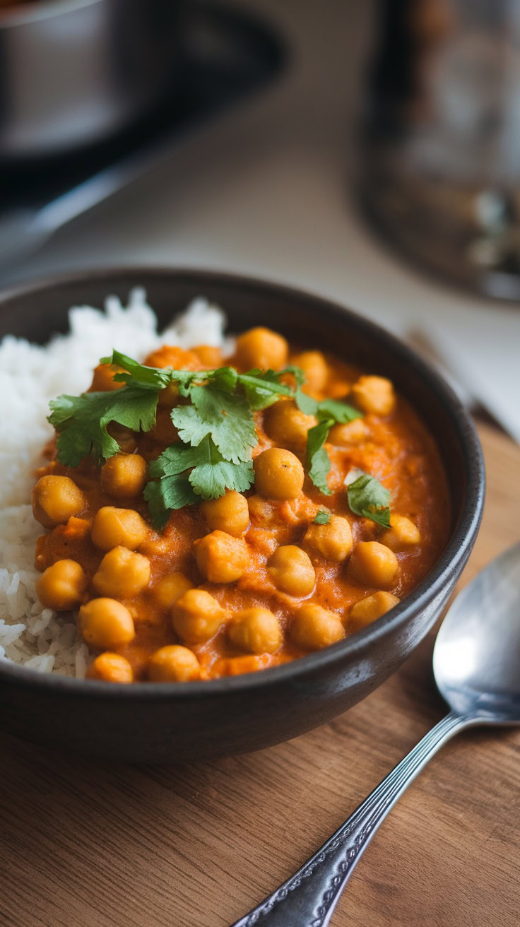 This chickpea curry is a must-try for a quick and tasty dinner. It's creamy, flavorful, and pairs perfectly with rice. Get ready to enjoy a warm bowl of comfort!