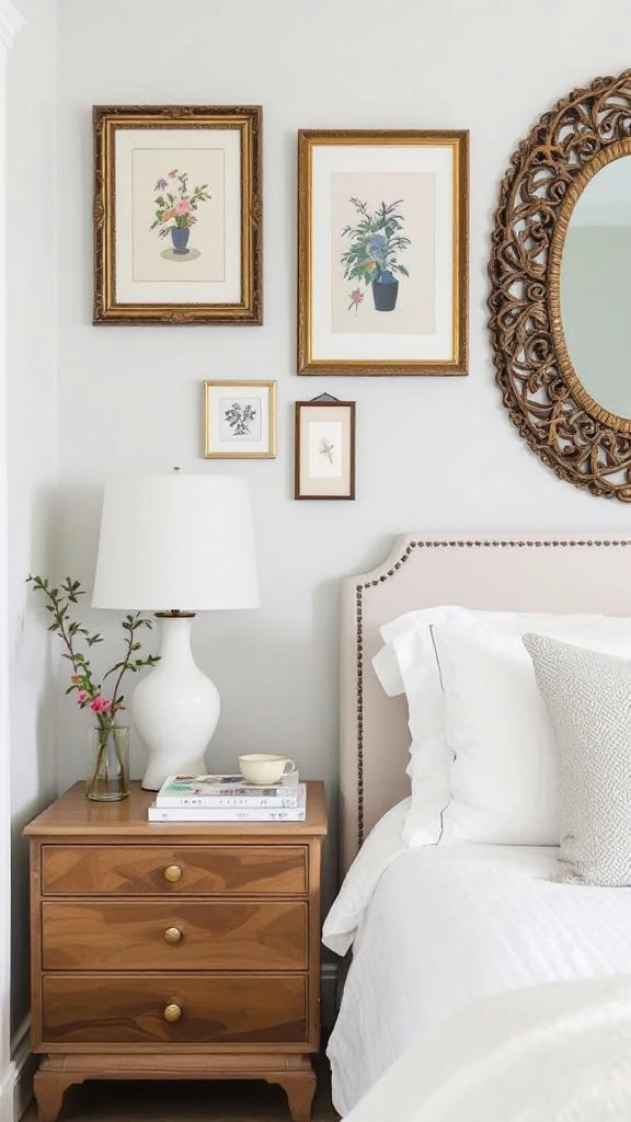 A Chinoiserie gallery wall brings a touch of elegance to any space. The mix of framed botanical prints and decorative mirrors creates a charming visual interest. It’s a delightful way to showcase art that reflects nature’s beauty.