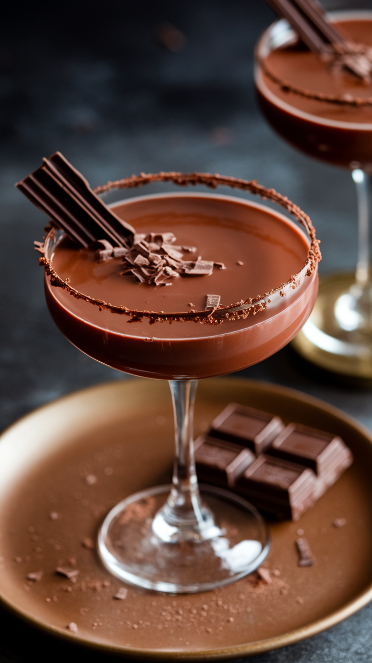 The Chocolate Cosmopolitan is a delightful twist on the classic drink, blending the tangy notes of cranberry with the rich, indulgent flavor of chocolate. This cocktail is perfect for those who love a sweet treat in a glass, making it an ideal choice for celebrations or a cozy night in.