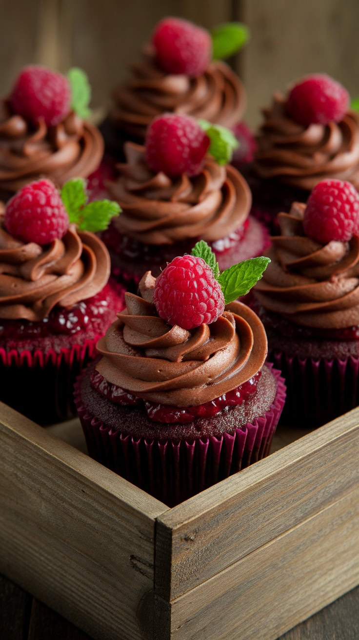 These chocolate cupcakes are a real treat! Each one is filled with a luscious red raspberry center and topped with rich chocolate frosting. Check out this delicious recipe for your next bake sale.