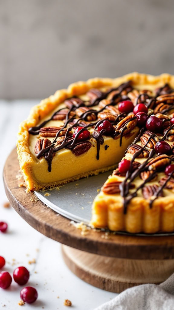 This Chocolate Pecan Cranberry Pie is a treat that everyone will love. The combination of crunchy pecans, tart cranberries, and rich chocolate creates a delightful dessert. 