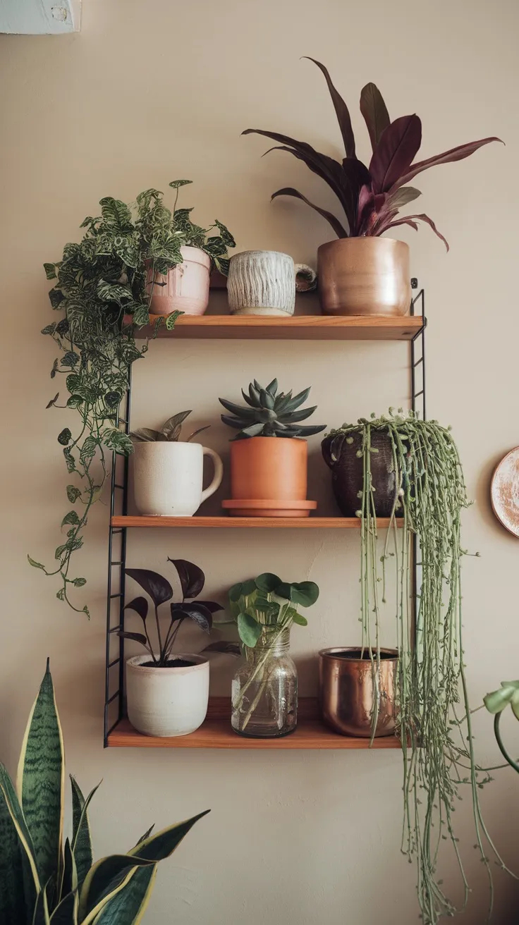 Picking the right pots can really make your plants pop. Go for a mix of textures and colors to create a fun look on your shelves. Don’t be afraid to play around with sizes to add depth and interest!