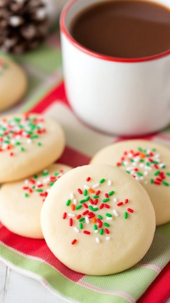 These Christmas sprinkle sugar cookies are a fun treat for the holiday season. Soft and buttery, they pair perfectly with a warm cup of cocoa. Check out this easy recipe to bring some festive cheer to your baking!