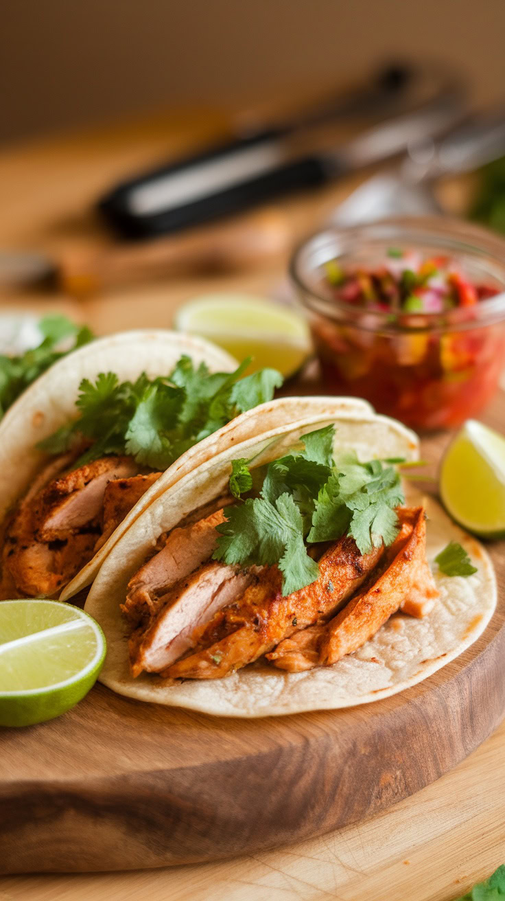 These cilantro lime chicken tacos are a fresh and tasty meal that everyone will love. The zesty lime and fragrant cilantro elevate the simple chicken breast into something special. Serve them up with your favorite toppings for a fun taco night!