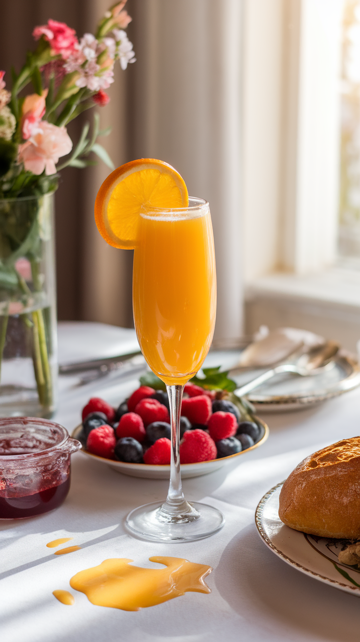 The Classic Orange Mimosa is a refreshing and simple cocktail perfect for brunch or any festive occasion. With just two main ingredients, it combines the bright, tangy flavor of fresh orange juice with the bubbly effervescence of sparkling wine. This drink is not only tasty but also easy to whip up, making it a favorite for gatherings.