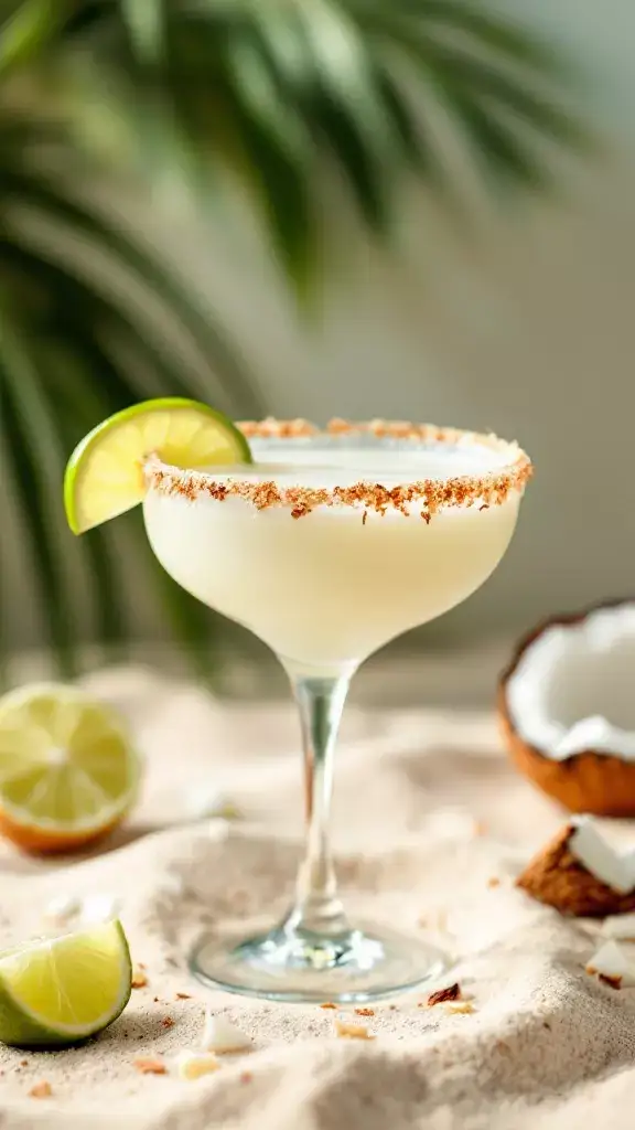 Creamy coconut meets zesty lime for a smooth and tropical spin on the classic margarita. One sip, and you’ll feel like you’re on a beach with zero responsibilities. 🏝️
