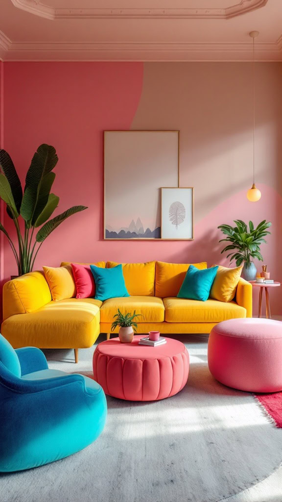 Spruce up your living room with bold colors, whimsical art, and playful accents! These 10 decor ideas will make your space a showstopper. 🌈🖼️ #DecorGoals #CreativeSpaces #LivingRoomInspiration