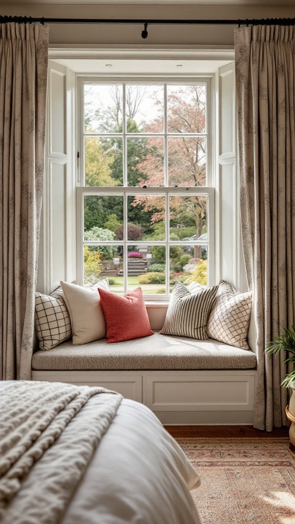 A window seat instantly adds charm and functionality to any guest room. With a view to the outdoors and plush cushions for comfort, it’s the ultimate spot for a little reading or daydreaming.