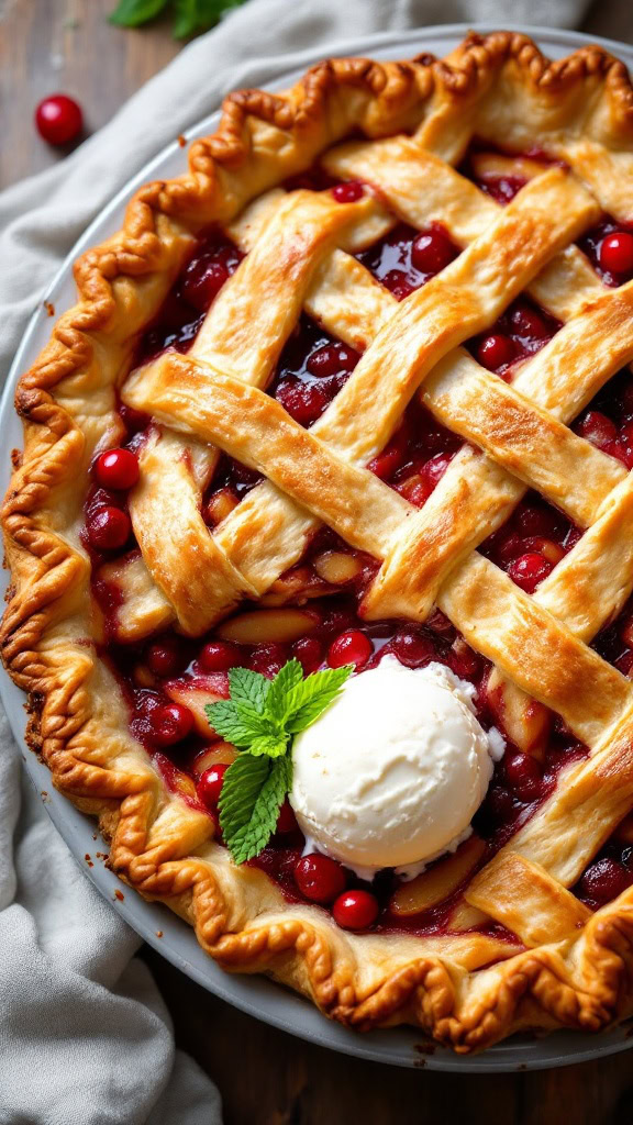 Cranberry apple pie is a delightful treat that combines sweet and tart flavors. The crisp apples and tangy cranberries create a perfect balance, making each bite a joy. 