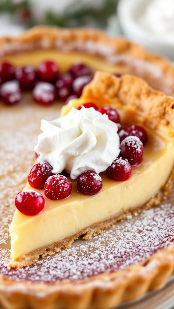 Cranberry custard pie is a delightful treat that brightens any table. The creamy filling pairs perfectly with the tart cranberries on top, making every bite a joy. 