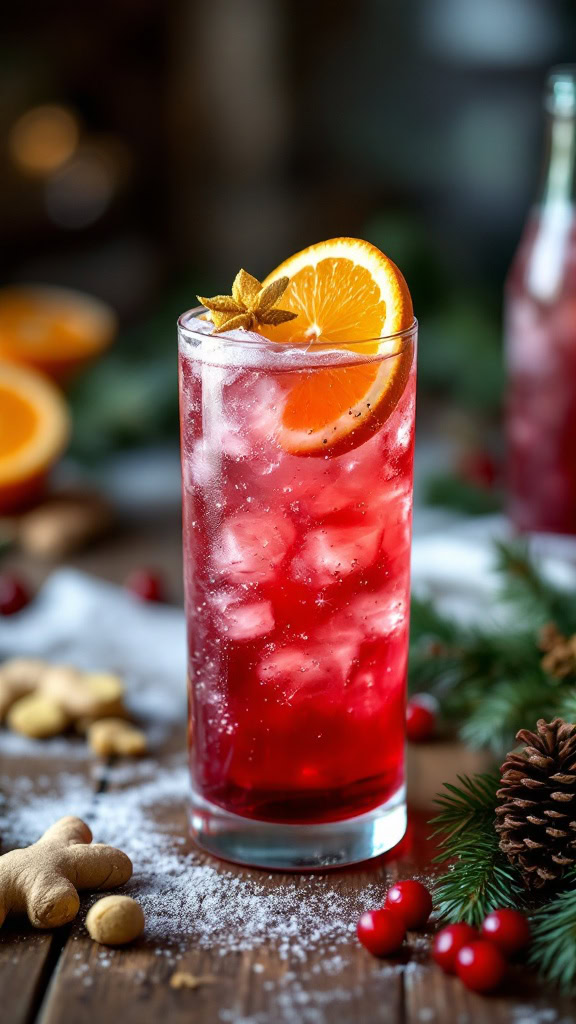 This Cranberry Orange and Ginger Mocktail is a festive delight, perfect for any celebration. The vibrant red color and the refreshing orange slice on top make it visually appealing. Whether it's a baby shower or a Christmas party, this drink adds a splash of cheer.