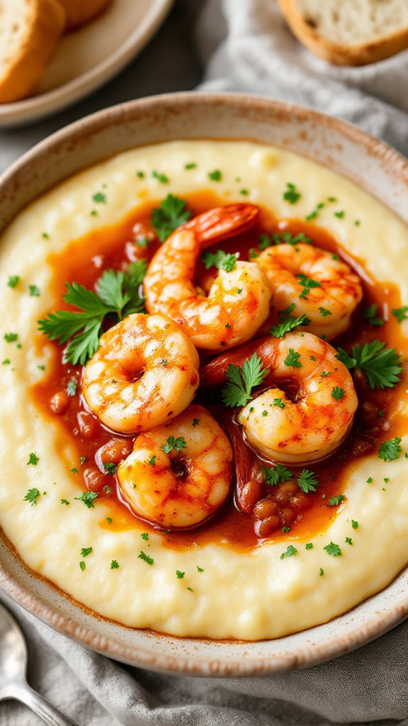 This dish is a Southern classic that combines juicy shrimp with creamy, buttery grits. The Cajun spices give it a nice kick, making each bite exciting. Want to try it yourself? 