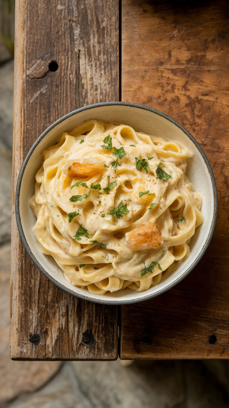 This creamy garlic Alfredo fettuccine is a comforting favorite that everyone loves. With its rich, velvety sauce and perfectly cooked pasta, it's sure to impress your taste buds. Top it with some fresh parsley for a pop of color and flavor!