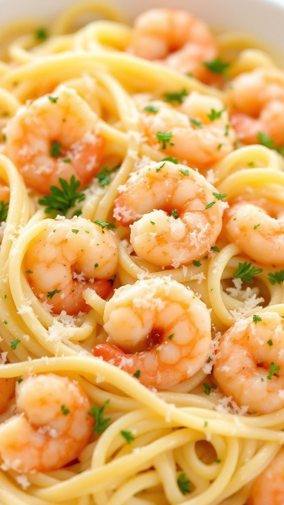 This creamy garlic shrimp pasta is a quick and tasty meal that anyone can whip up. The perfect blend of shrimp and pasta in a rich, flavorful sauce makes it a crowd-pleaser. 