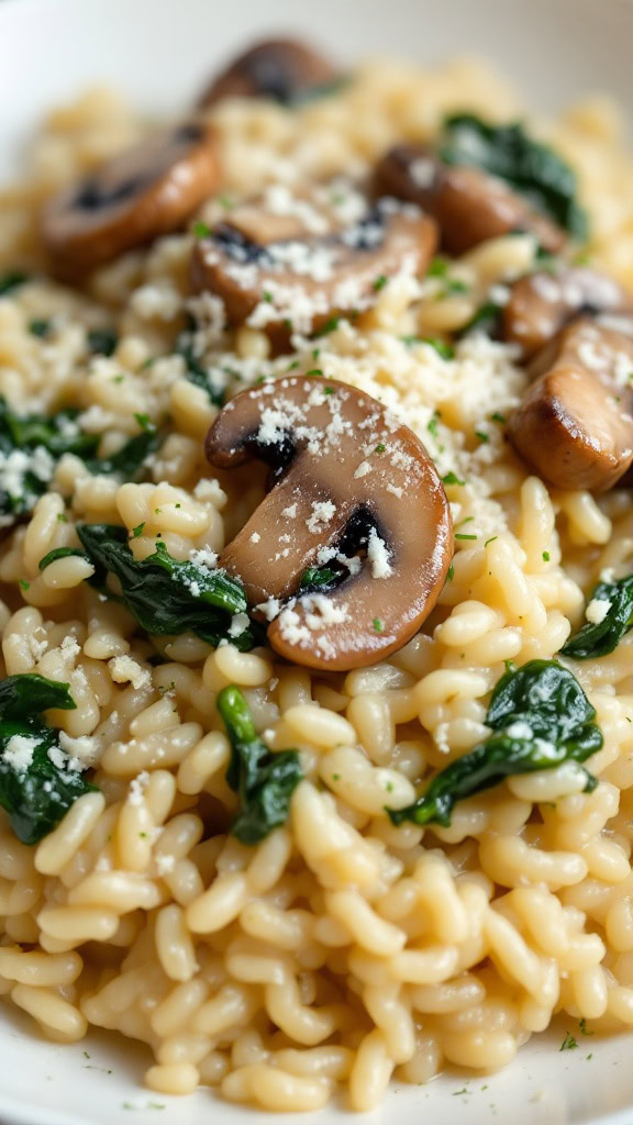 This creamy mushroom and spinach risotto is the perfect comfort food for any night of the week. The combination of earthy mushrooms and fresh spinach creates a delightful dish that everyone will love. 