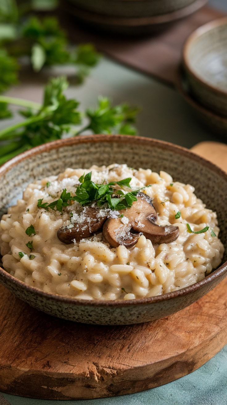 This creamy mushroom risotto is a cozy dinner option that everyone will love. It combines simple ingredients to create a rich and comforting dish. Perfect for a weeknight meal, it's easy to whip up and always satisfying!