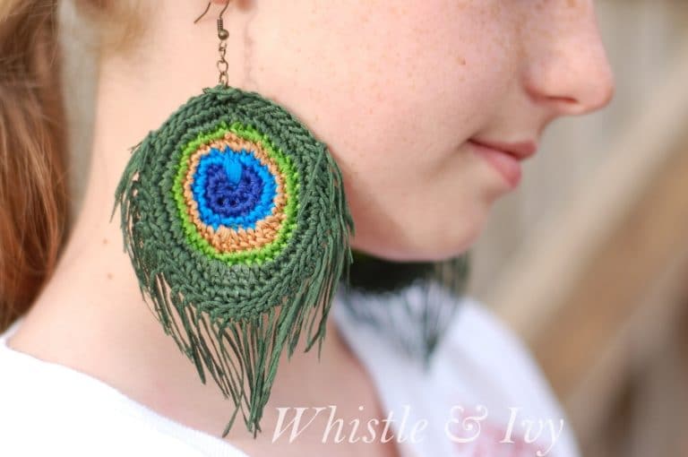 Crochet Peacock Feather Earrings