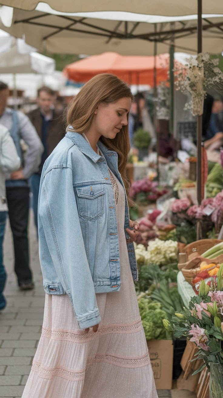 A denim jacket is a perfect match for a flowy sundress. This combo keeps things casual while adding a touch of style. Plus, it’s great for those breezy spring days when you need a little extra warmth!