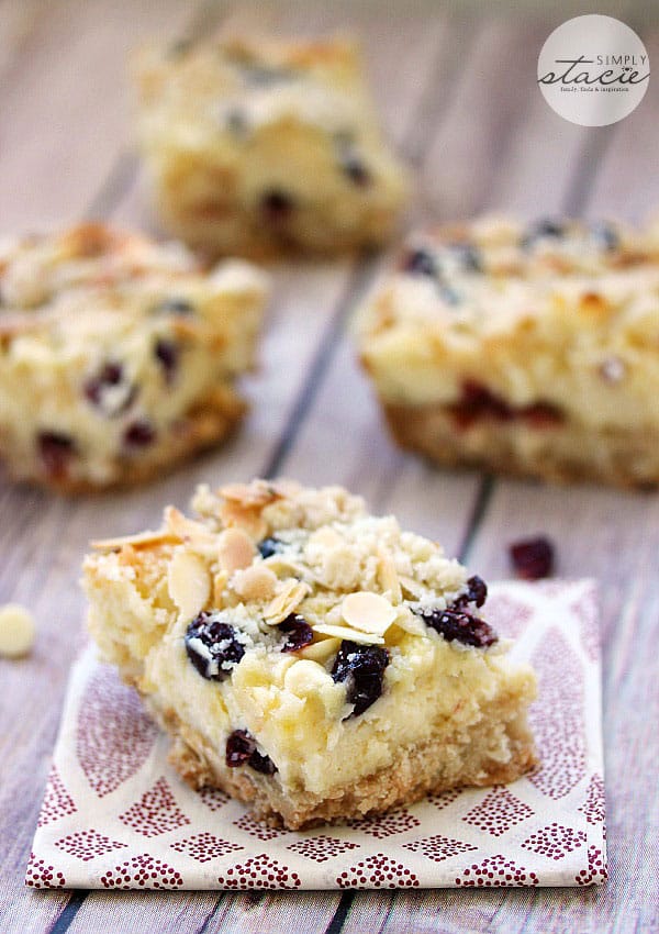 White Chocolate Cranberry Cheesecake Bars