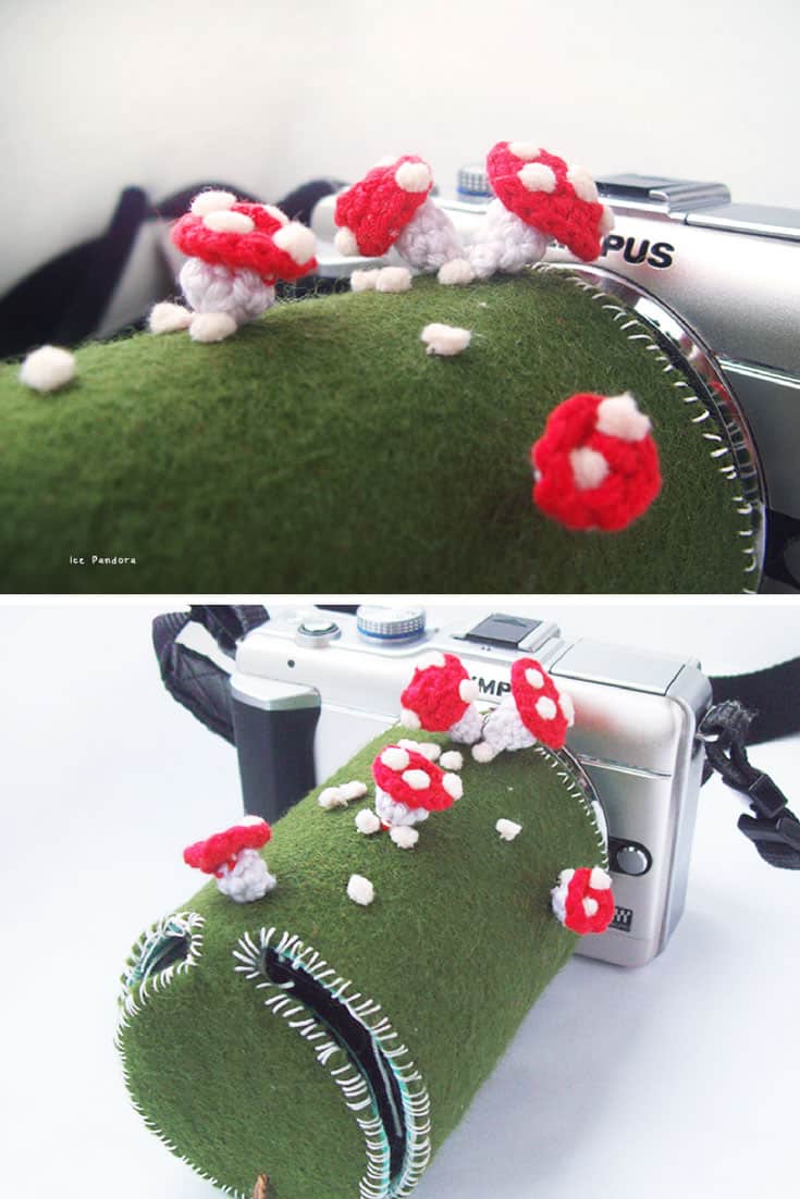 DIY Felt Lens Cozy with Mushrooms