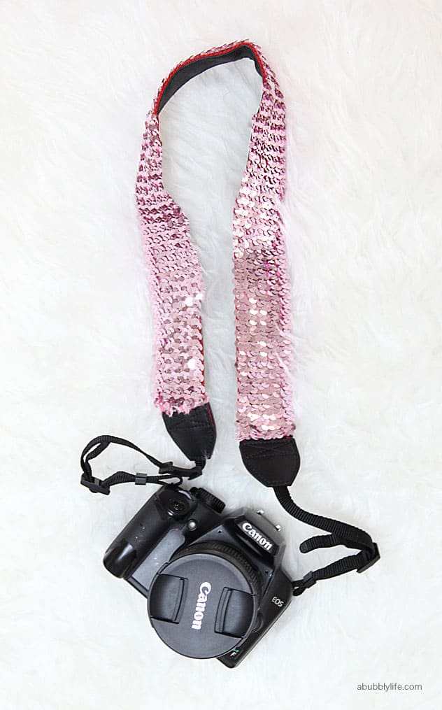 DIY Sequined Camera Strap For Less Than $5!