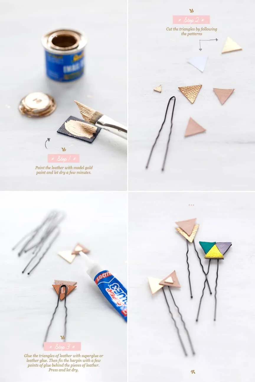 Gold, Leather Hair Clips