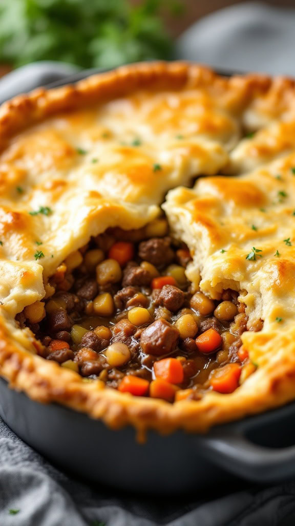 This Dutch Oven Beef Pot Pie is the perfect comfort food for any meal. The tender meat and hearty veggies come together under a golden, flaky crust that will make your mouth water. 