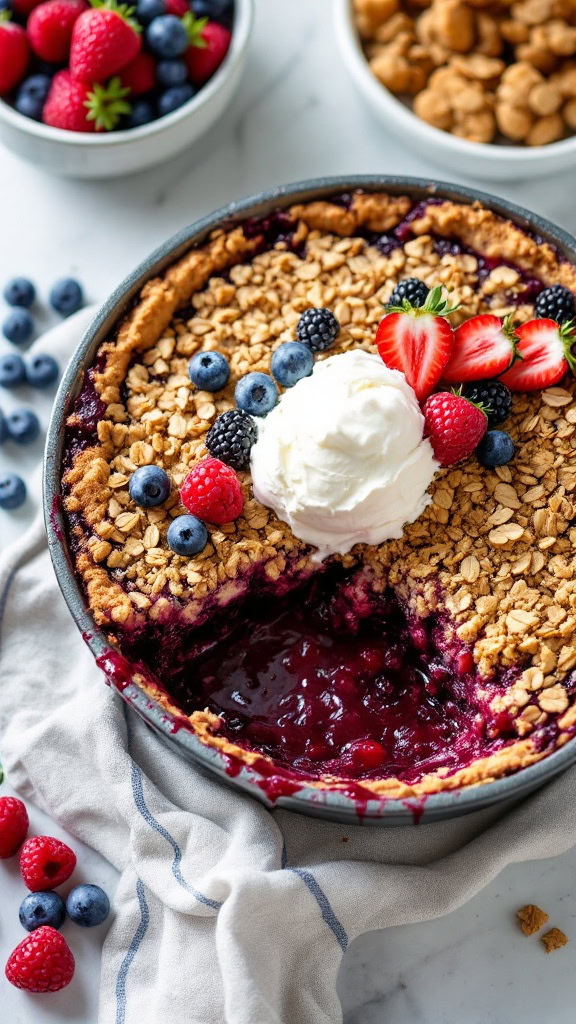 This Dutch Oven Berry Crumble Pie is a delightful treat for any occasion. The mix of juicy berries with a crunchy topping is simply irresistible. Serve it warm with a scoop of ice cream for the perfect dessert!